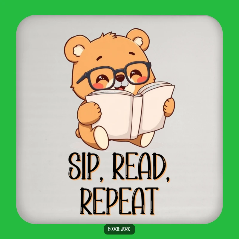 Funny Bear Reading Coaster: Cheerful Book Lover Accessory, Cute Gift