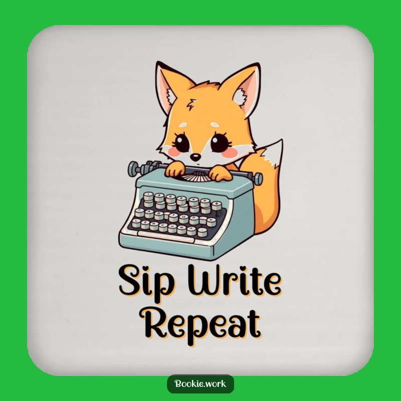 Funny Fox Typewriter Coaster: Inspired Writer's Accessory, Cute Gift