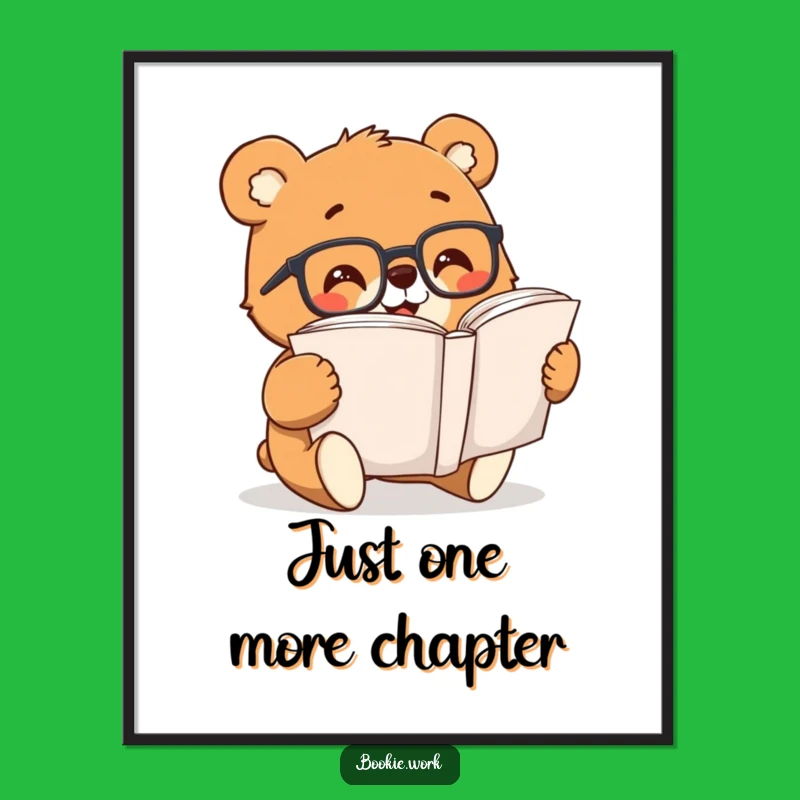 Funny Bear Reading Poster: Cheerful Bookish Art Print, Great Gift Decor