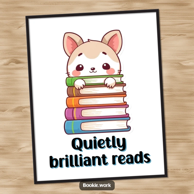 Funny Free Printable Wall Art: A cute, shy animal peeking out from behind a large, impressive stack of books.