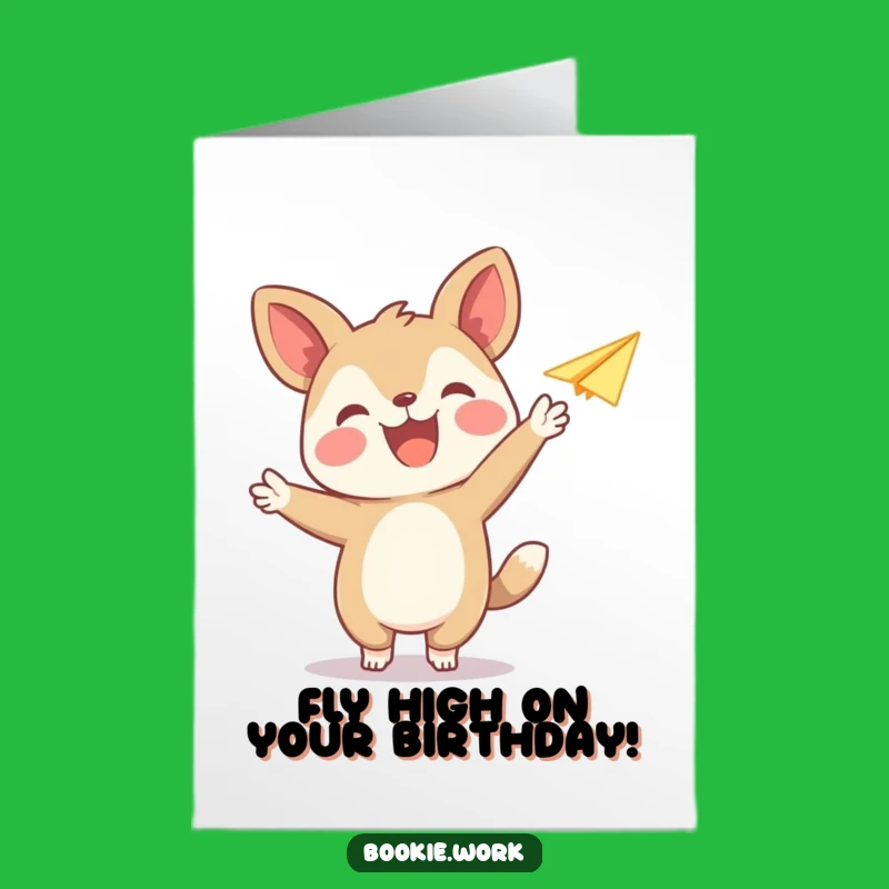 Free Printable Birthday Card: Flying Paper Airplane Animal, Funny Downloadable Gift