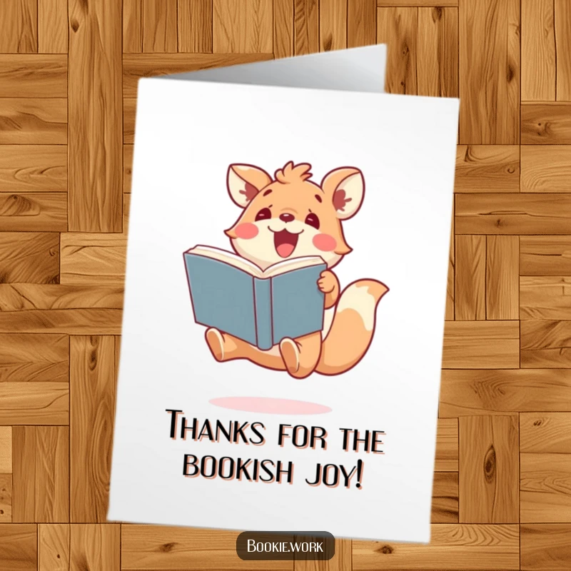Funny Free Printable Thank You Card: A cute animal jumping with glee, holding a book as a token of thanks.