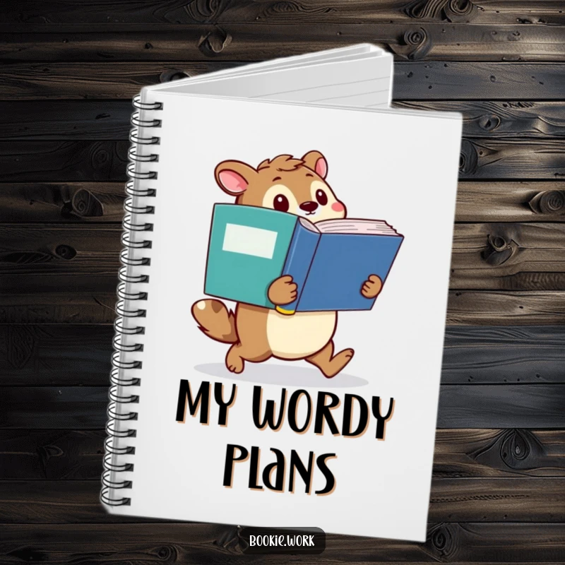 Funny notebook cover featuring a determined animal character waddling with a giant dictionary, inspiring serious study and humor.