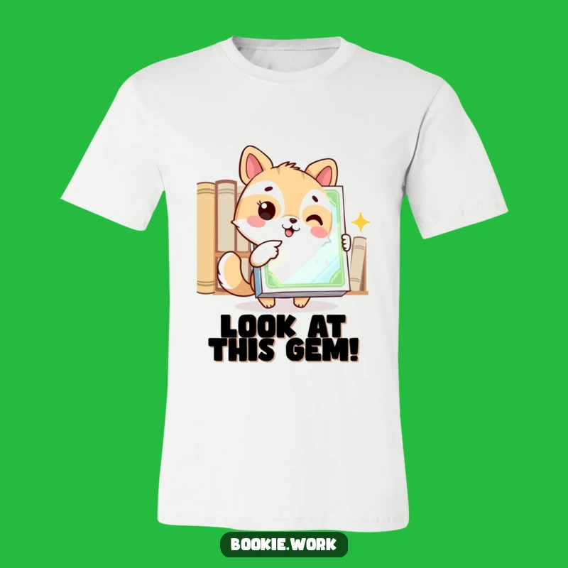 Funny Bookworm Tee: Animal's Excited Point to Gleaming Cover